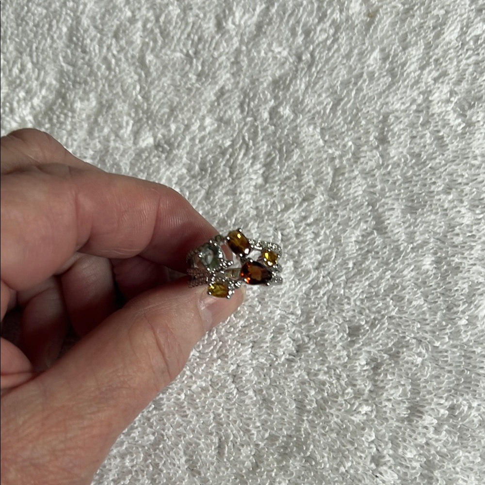 Sterling Silver Amber Stone Cluster Ring - Women's Fashion Ring